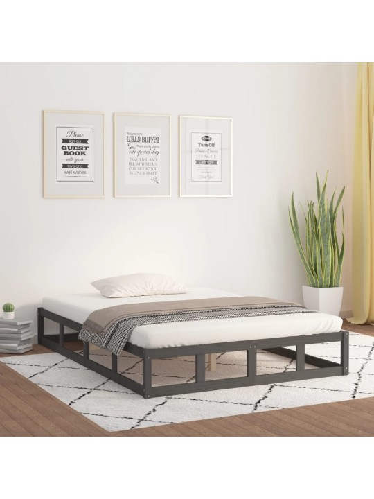 Gultas rāmis, pelēks, 135x190 cm, 4ft6, divvietīgs, masīvkoks