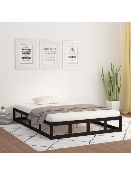 Gultas rāmis, melns, 135x190 cm, 4ft6, divvietīgs, masīvkoks