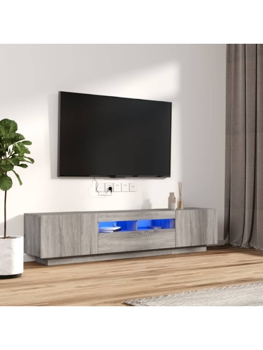 2-daļīgs tv skapīšu komplekts, led, pelēks, inženierijas koks