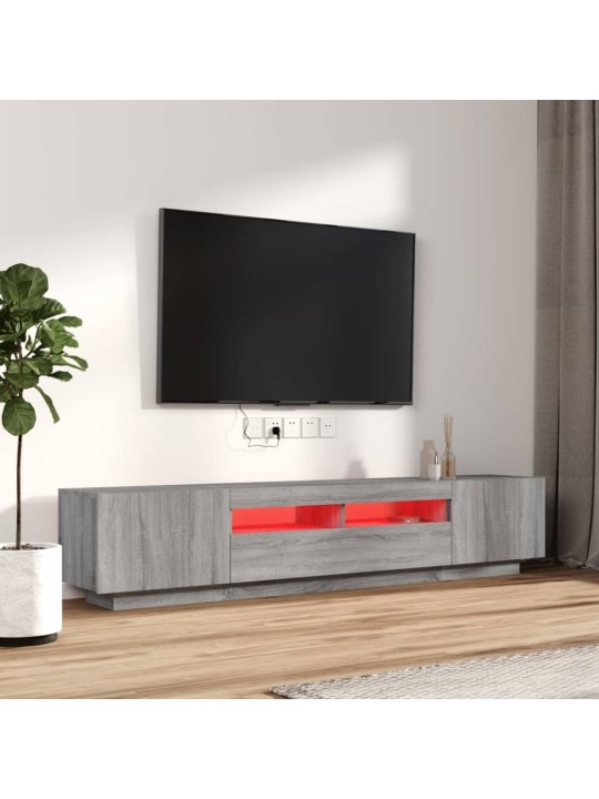 2-daļīgs tv skapīšu komplekts, led, pelēks, inženierijas koks