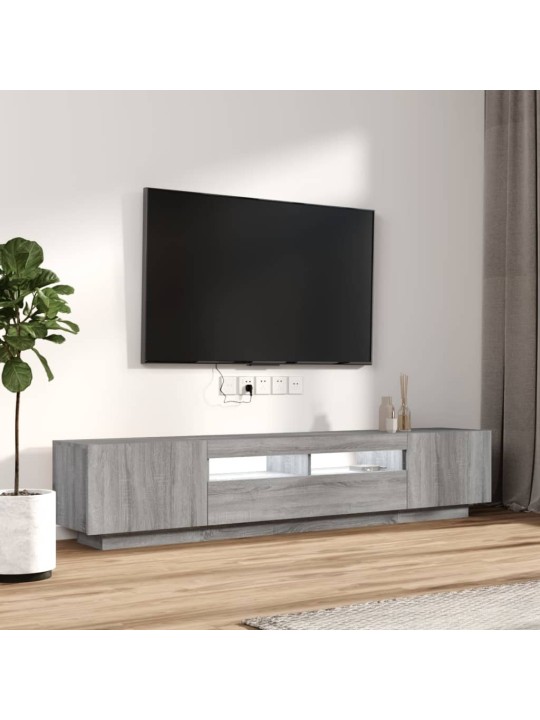 2-daļīgs tv skapīšu komplekts, led, pelēks, inženierijas koks