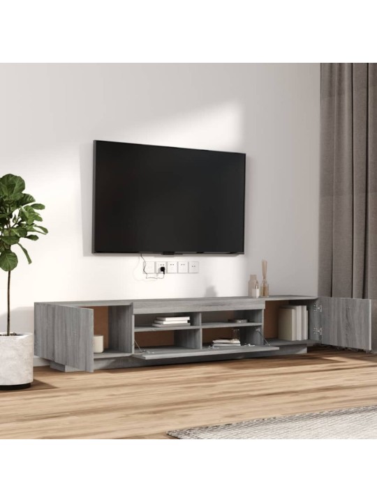 2-daļīgs tv skapīšu komplekts, led, pelēks, inženierijas koks