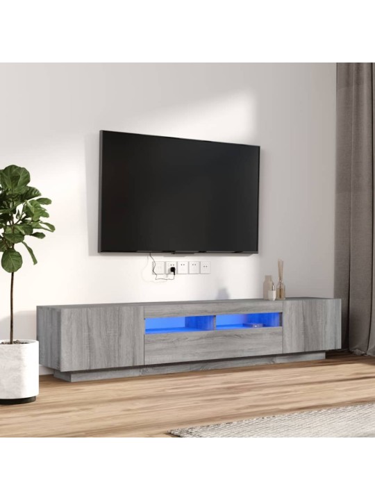 2-daļīgs tv skapīšu komplekts, led, pelēks, inženierijas koks