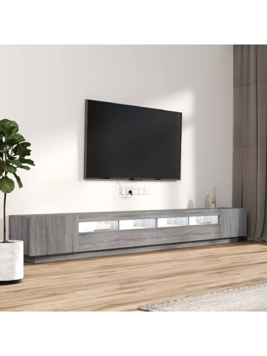 3-daļīgs tv skapīšu komplekts, led, pelēks, inženierijas koks