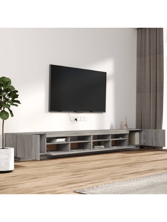 3-daļīgs tv skapīšu komplekts, led, pelēks, inženierijas koks