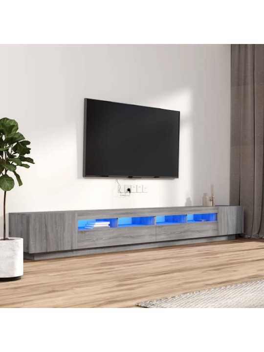 3-daļīgs tv skapīšu komplekts, led, pelēks, inženierijas koks