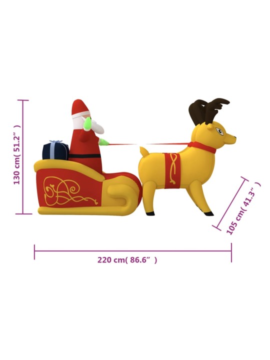 Piepūšama ziemassvētku dekorācija, salavecis un brieži, 130 cm