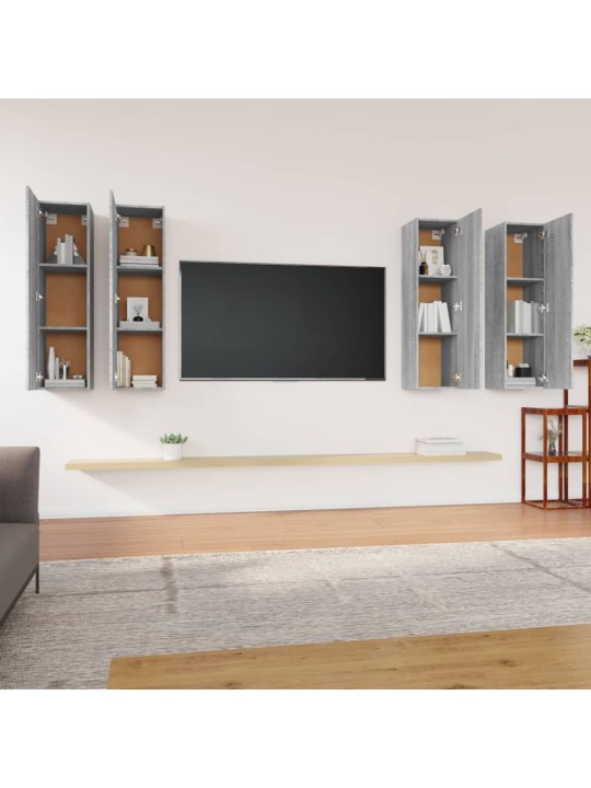 Tv skapīši, 4 gab., pelēcīgi, 30,5x30x110 cm, inženierijas koks