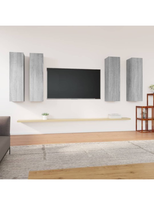 Tv skapīši, 4 gab., pelēcīgi, 30,5x30x110 cm, inženierijas koks