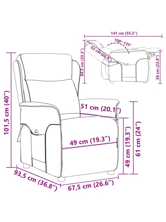 Masāžas krēsls ar spilvenu vīna 67.5 x 93.5 x 101.5 cm audums