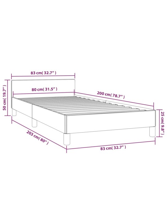 Gultas rāmis ar galvgali bez matrača pelēkbrūns 80x200cm audums