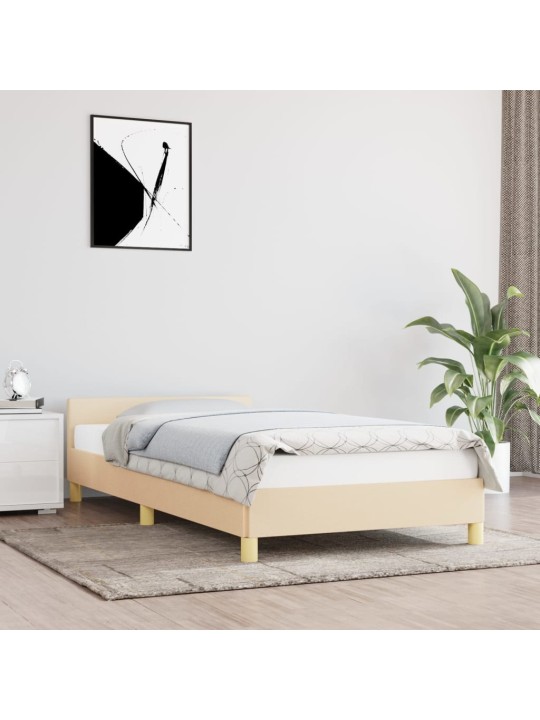 Gultas rāmis ar galvgali bez matrača krēmkrāsas 90x200cm audums