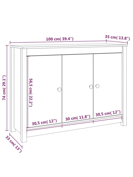 Kumode, balta, 100x35x74 cm, priedes masīvkoks