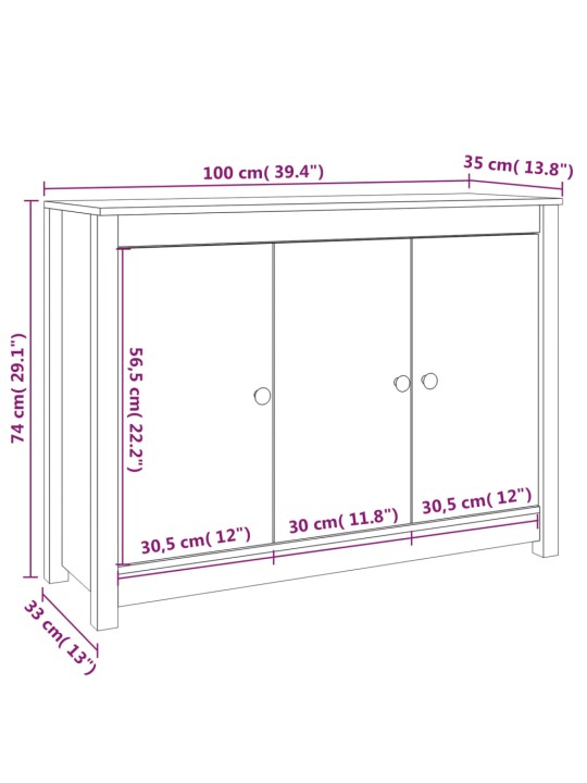 Kumode, pelēka, 100x35x74 cm, priedes masīvkoks