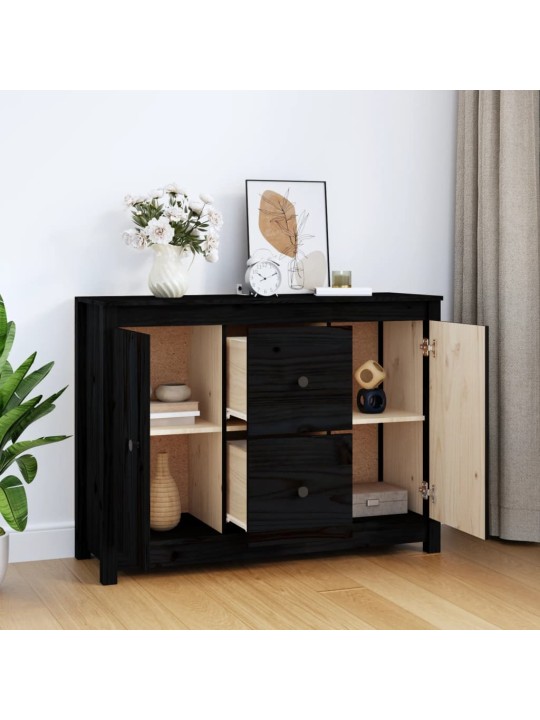 Kumode, melna, 100x35x74 cm, priedes masīvkoks