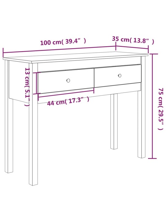 Konsoles galdiņš, medus brūns, 100x35x75 cm, priedes masīvkoks