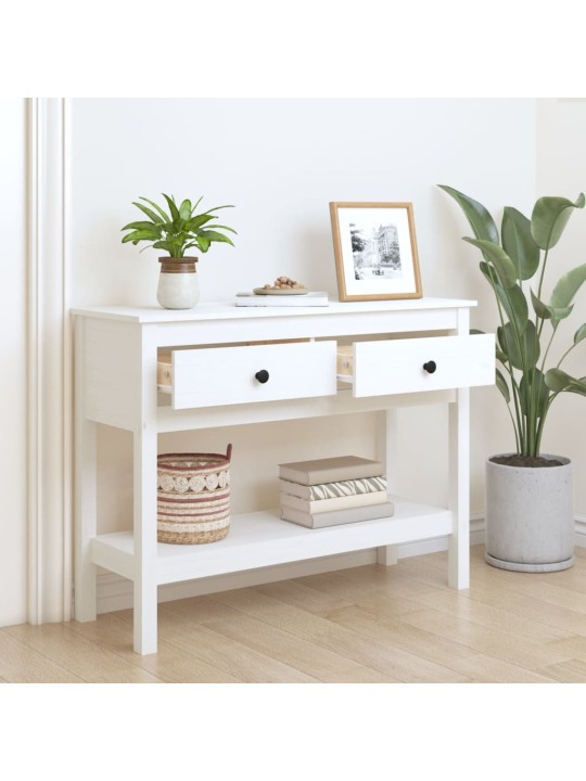 Konsoles galdiņš, balts, 100x35x75 cm, priedes masīvkoks