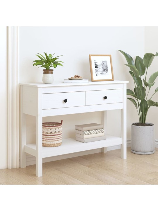 Konsoles galdiņš, balts, 100x35x75 cm, priedes masīvkoks