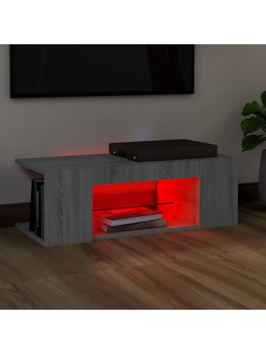 Tv galdiņš ar led apgaismojumu, pelēks, 90x39x30 cm