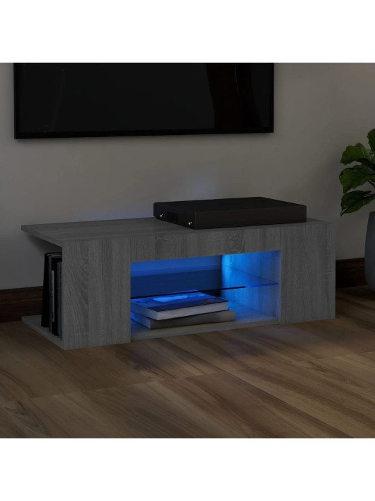 Tv galdiņš ar led apgaismojumu, pelēks, 90x39x30 cm