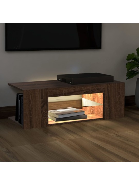 Tv galdiņš ar led apgaismojumu, ozolkoka, 90x39x30 cm