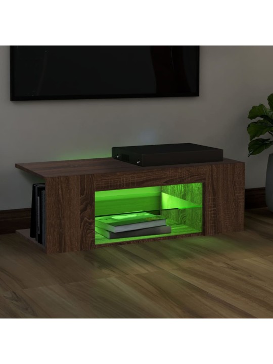 Tv galdiņš ar led apgaismojumu, ozolkoka, 90x39x30 cm