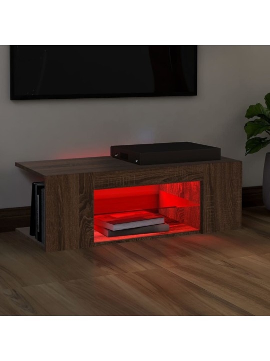 Tv galdiņš ar led apgaismojumu, ozolkoka, 90x39x30 cm