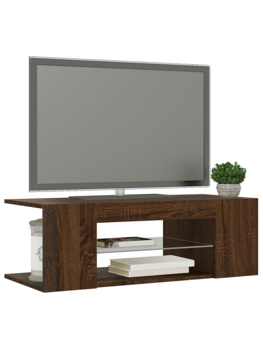 Tv galdiņš ar led apgaismojumu, ozolkoka, 90x39x30 cm