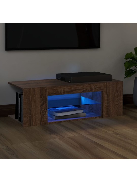 Tv galdiņš ar led apgaismojumu, ozolkoka, 90x39x30 cm