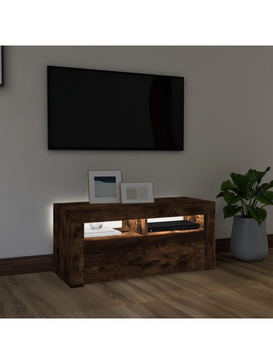 Tv skapītis ar led apgaismojumu, ozolkoka krāsa, 90x35x40 cm
