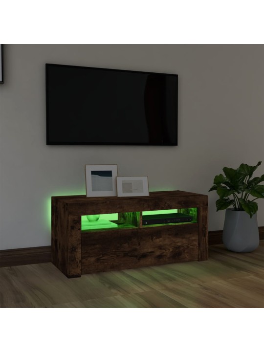 Tv skapītis ar led apgaismojumu, ozolkoka krāsa, 90x35x40 cm