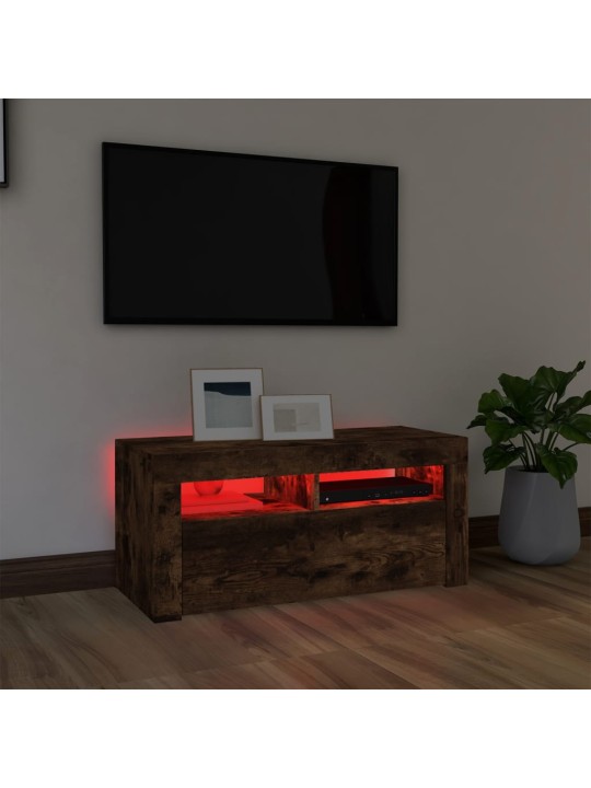 Tv skapītis ar led apgaismojumu, ozolkoka krāsa, 90x35x40 cm