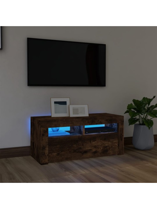 Tv skapītis ar led apgaismojumu, ozolkoka krāsa, 90x35x40 cm