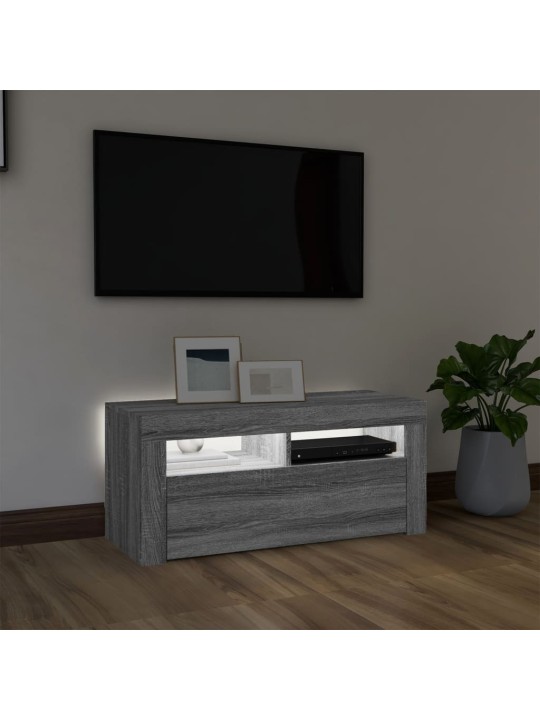 Tv skapītis ar led lampiņām, pelēka ozolkoka krāsa, 90x35x40 cm
