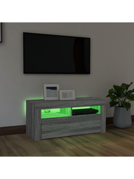 Tv skapītis ar led lampiņām, pelēka ozolkoka krāsa, 90x35x40 cm
