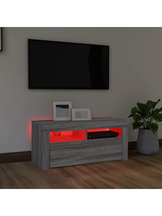 Tv skapītis ar led lampiņām, pelēka ozolkoka krāsa, 90x35x40 cm