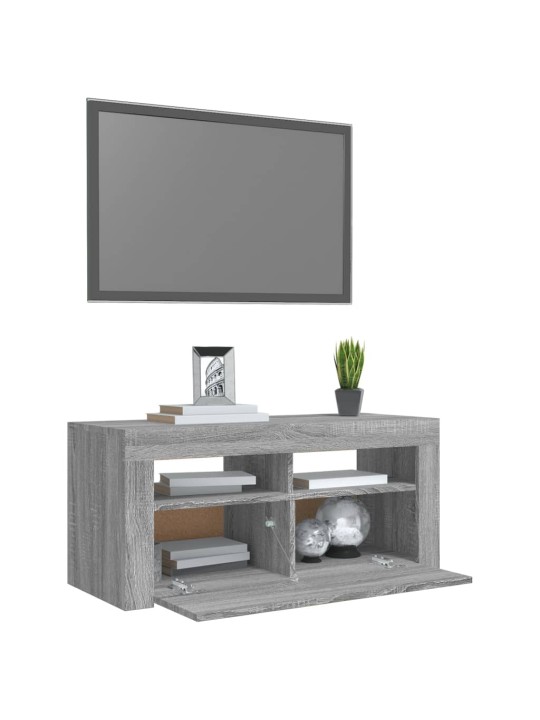 Tv skapītis ar led lampiņām, pelēka ozolkoka krāsa, 90x35x40 cm