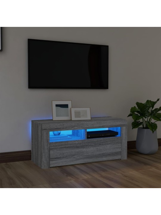 Tv skapītis ar led lampiņām, pelēka ozolkoka krāsa, 90x35x40 cm
