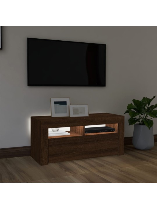 Tv skapītis ar led apgaismojumu, ozolkoka krāsa, 90x35x40 cm