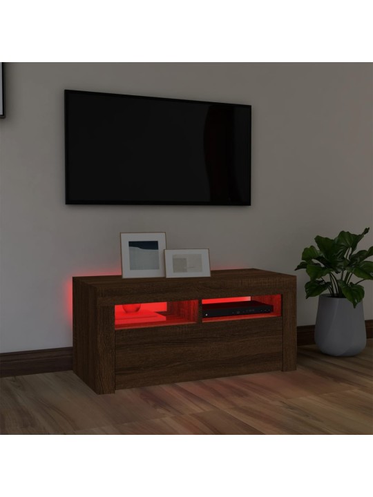 Tv skapītis ar led apgaismojumu, ozolkoka krāsa, 90x35x40 cm