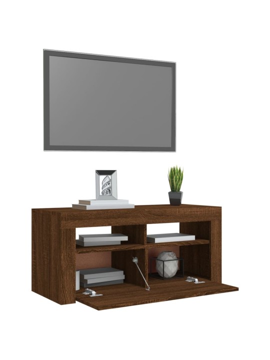 Tv skapītis ar led apgaismojumu, ozolkoka krāsa, 90x35x40 cm