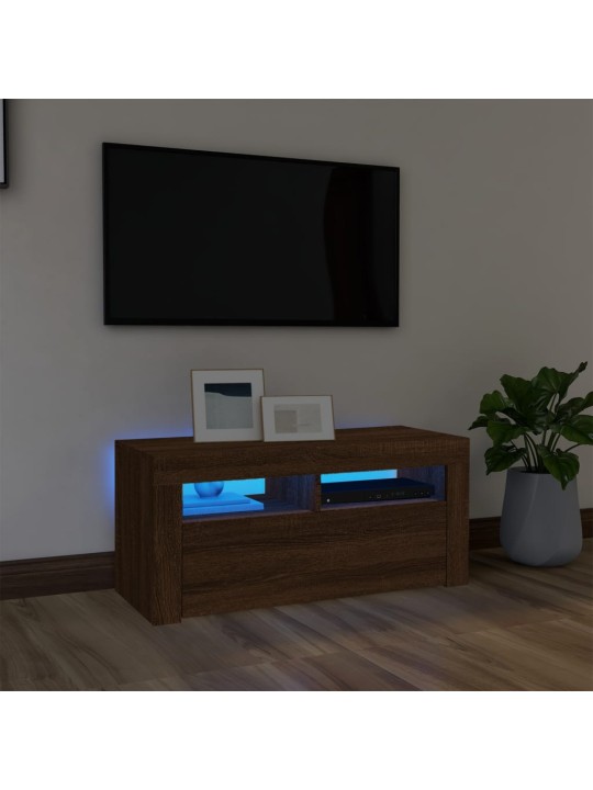 Tv skapītis ar led apgaismojumu, ozolkoka krāsa, 90x35x40 cm