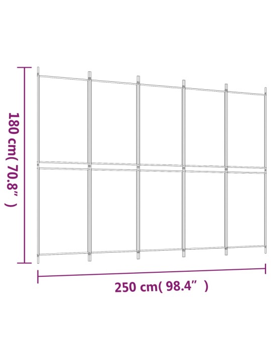 5 paneļu istabas aizslietnis, 250x180 cm, balts audums