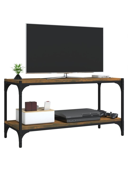 Tv galdiņš, koka krāsa, 80x33x41 cm, inženierijas koks, tērauds