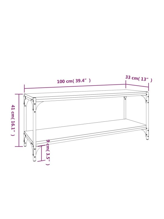 Tv galdiņš, pelēks, 100x33x41 cm, inženierijas koks, tērauds