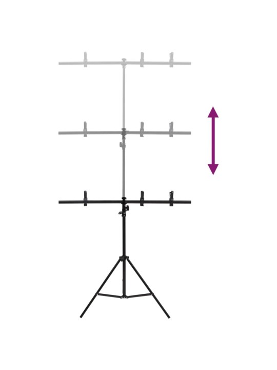 Fonu statīvs, t-forma, melns, 91x60x(70-200) cm