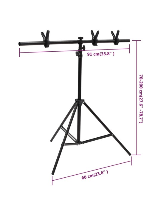 Fonu statīvs, t-forma, melns, 91x60x(70-200) cm