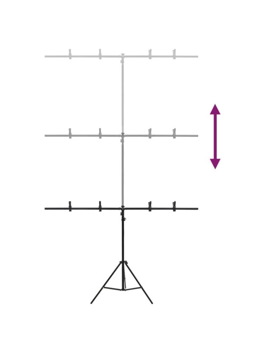 Fonu statīvs, t-forma, melns, 151x60x(70-200) cm