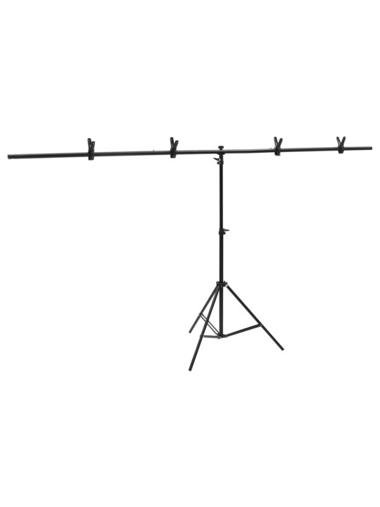 Fonu statīvs, t-forma, melns, 201x60x(70-200) cm