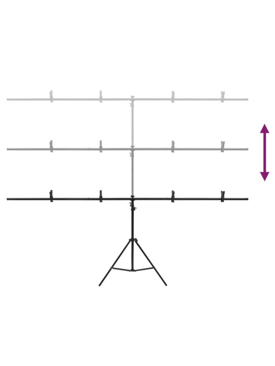 Fonu statīvs, t-forma, melns, 201x60x(70-200) cm